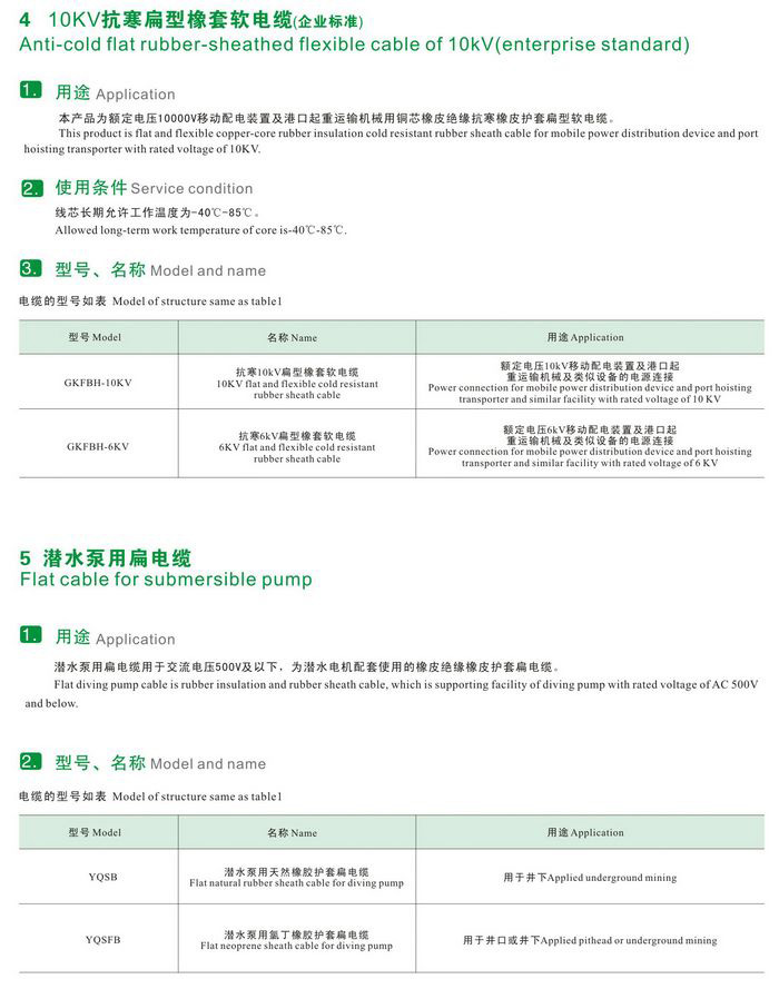 GKFB-6/10KV CEFBG YQSB低壓、控制、潛水泵及10kv抗寒、港口用扁型橡套軟電纜